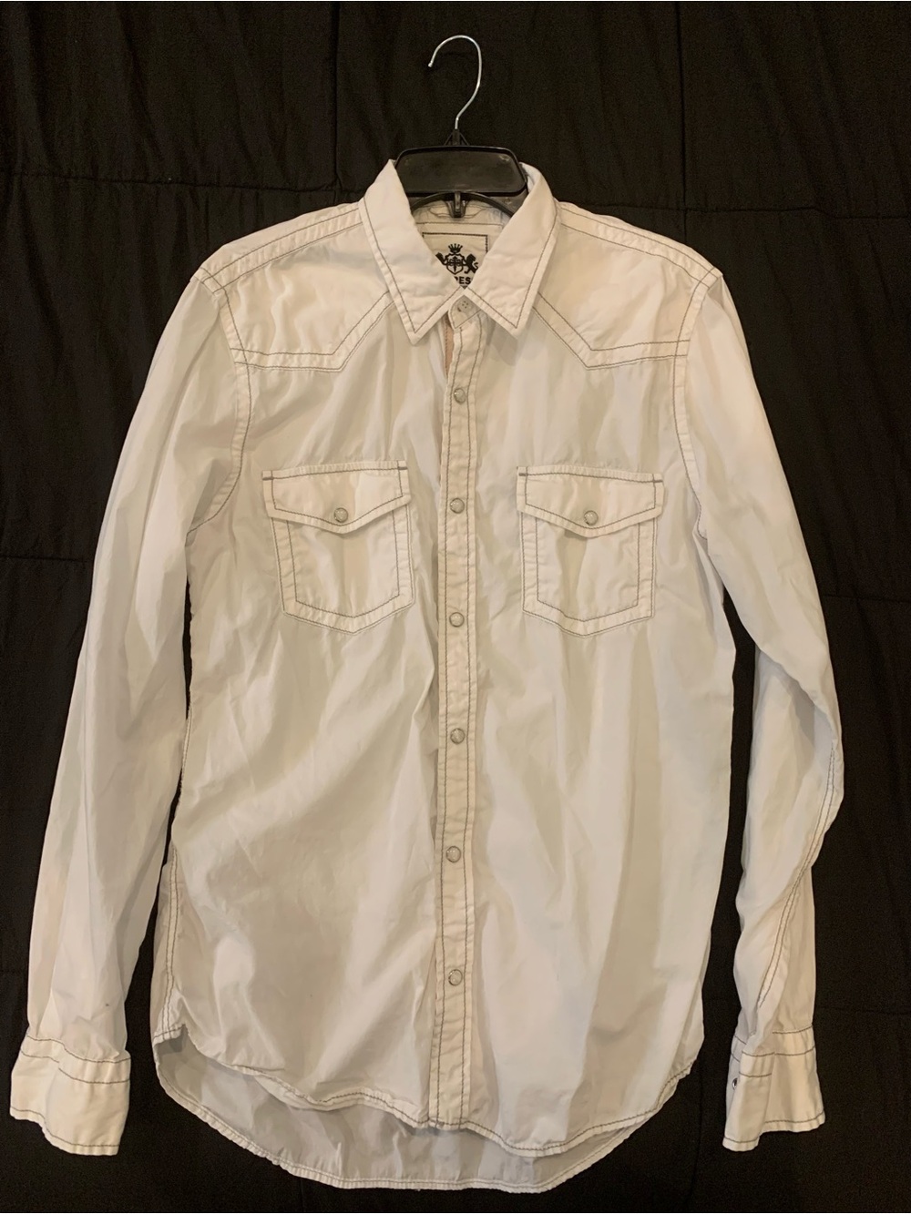 Express White Collared Button Shirt with Contrast Stitching